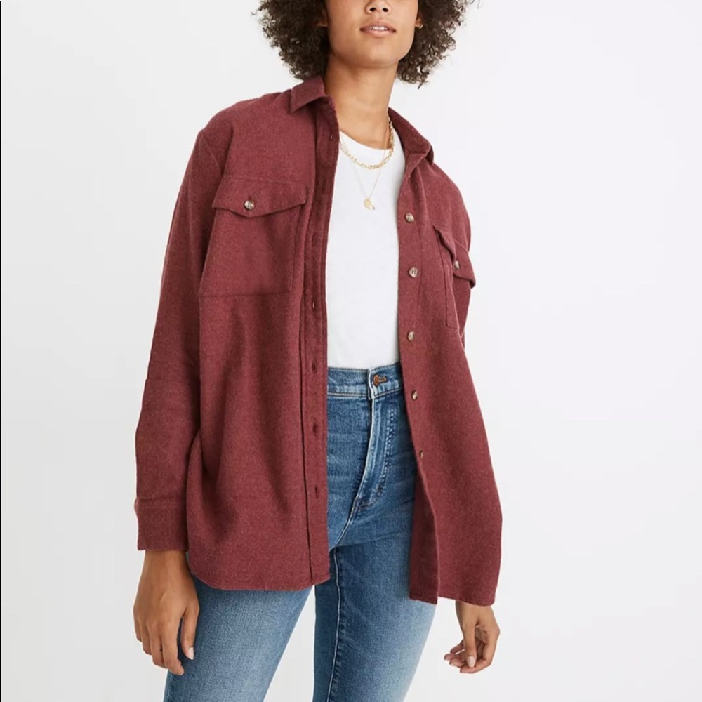 Flannel Flap-Pocket Oversized Ex-Boyfriend Shirt in Burgundy